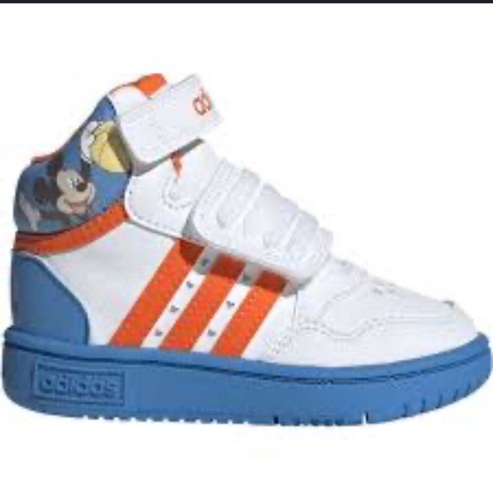 Adidas Disney Mickey mouse hoops Kids' white and Blue Sneakers ,Orange Stripes